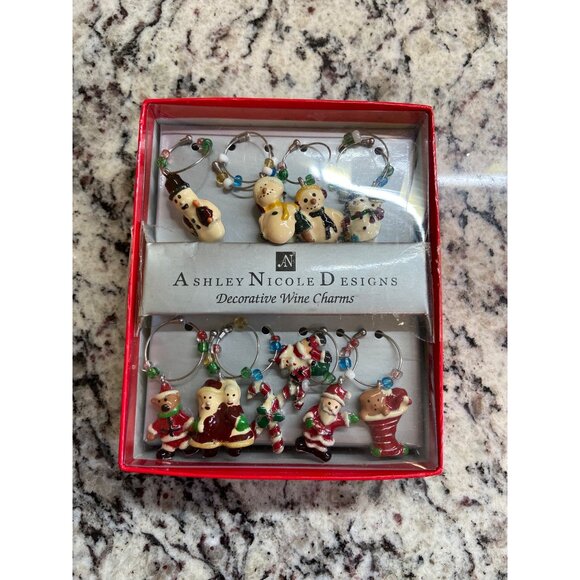 Ashley Nicole Designs Christmas Wine Charms Set Of 8 With Holiday Theme - Picture 2 of 4